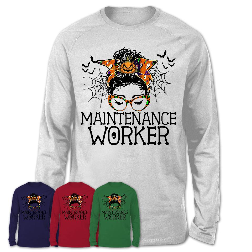 Halloween Maintenance Worker Shirt, Messy Bun Girl Shirt, Funny Coworker Gift in Halloween, Scary Costume Team Shirt