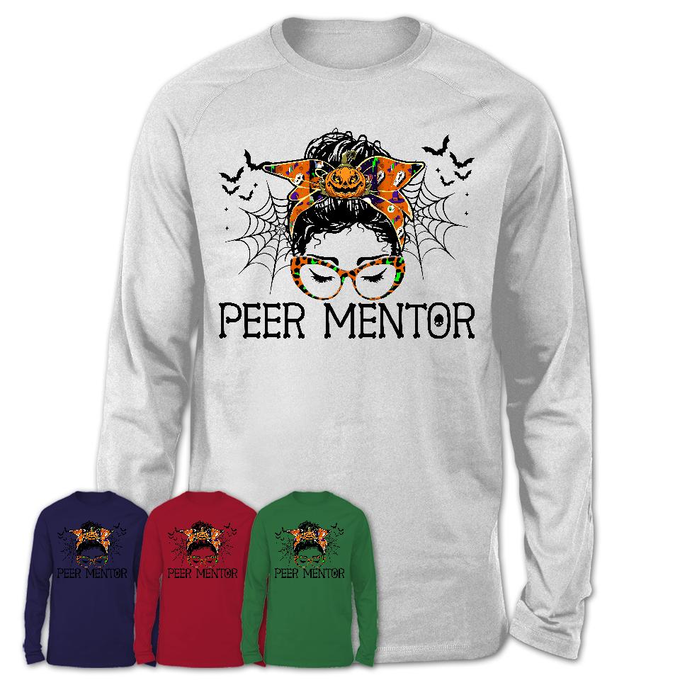 Halloween Peer Mentor Shirt, Messy Bun Girl Shirt, Funny Coworker Gift in Halloween, Scary Costume Team Shirt