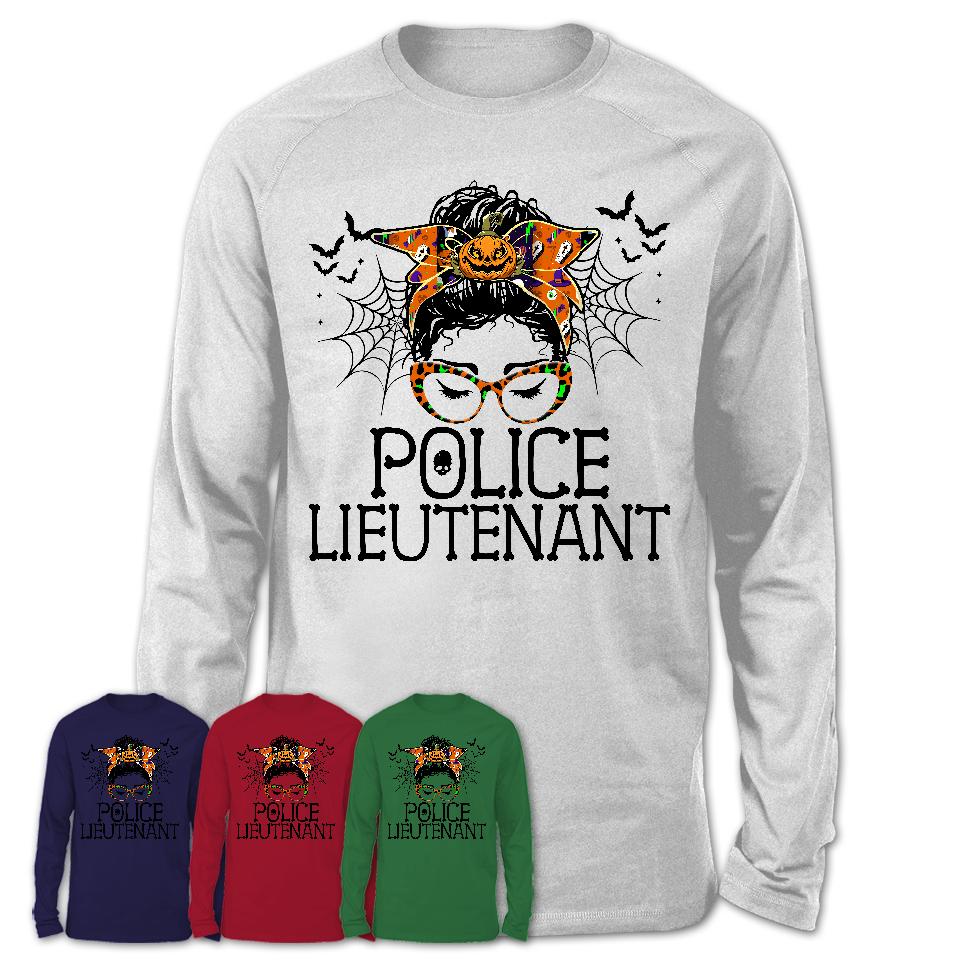 Halloween Police Lieutenant Shirt, Messy Bun Girl Shirt, Funny Coworker Gift in Halloween, Scary Costume Team Shirt