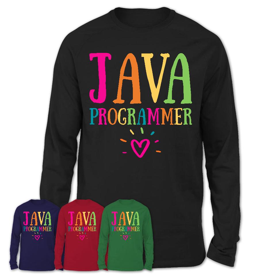 Java Programmer Rainbow Lettering Heart Shirt, Employee Appreciation Gifts