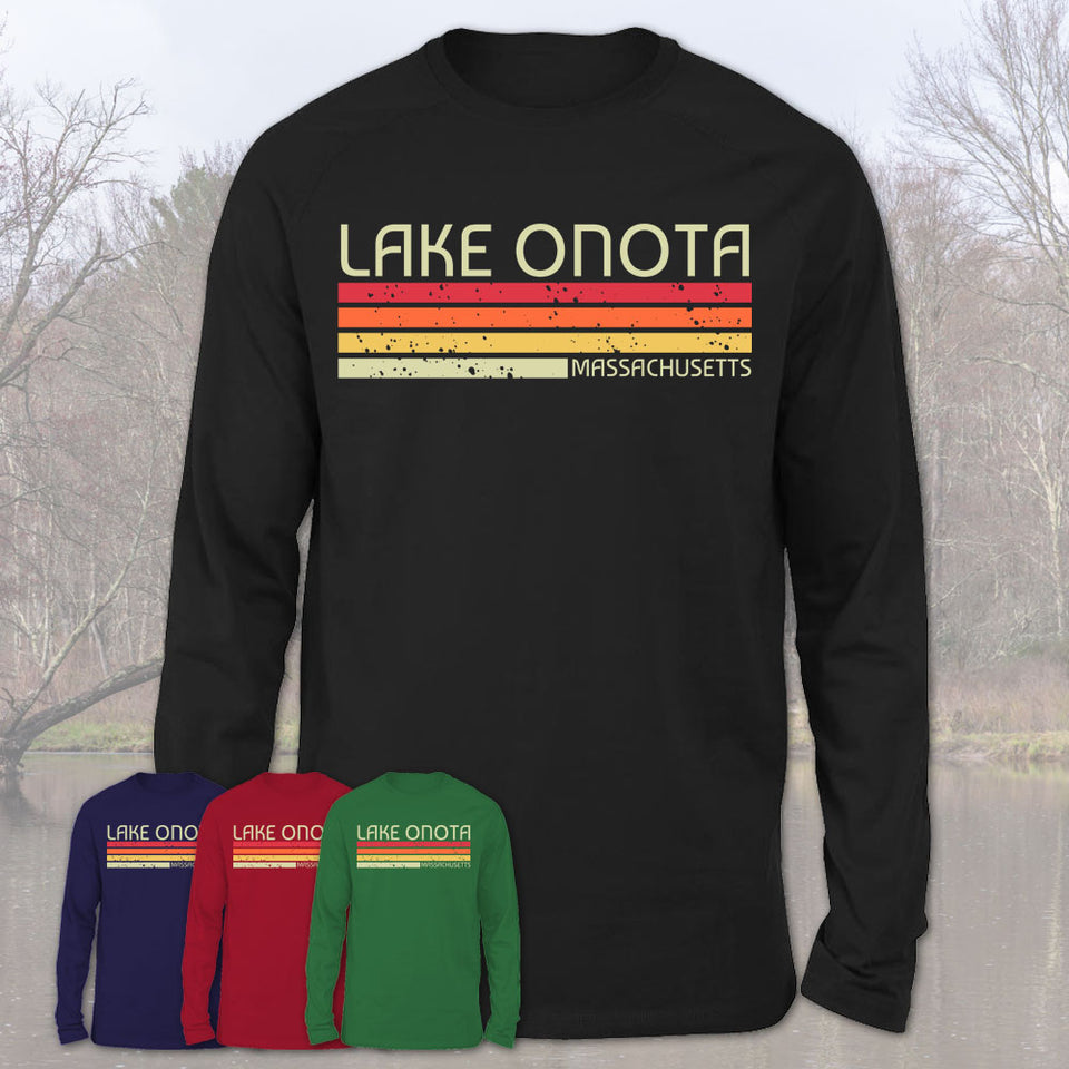 Lake Onota Massachusetts Funny Fishing Camping Summer Retro Gift T-Shirt