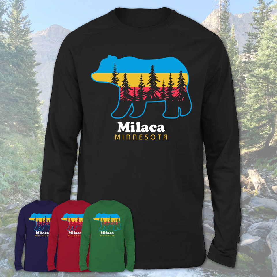 Milaca Minnesota Funny Mountain Hiking Camping Adventure Bear Pattern Vintage Gift Shirt