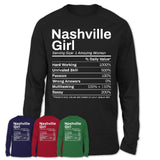 Nashville Girl Tennessee Nutrition Facts Proud Vintage Sport Born Living City Home Roots USA Gift Women T-Shirt