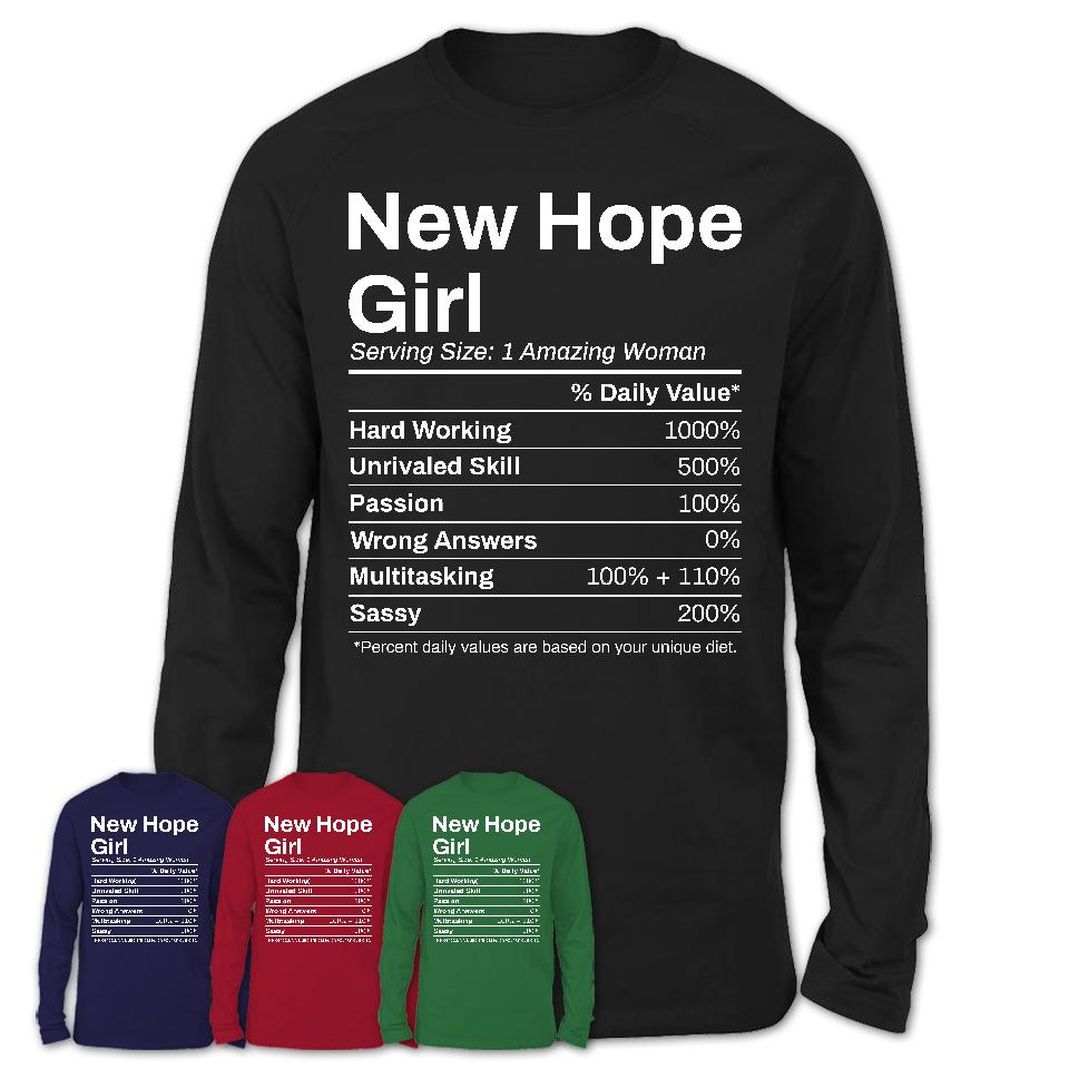 New Hope Girl Minnesota Nutrition Facts Proud Vintage Sport Born Living City Home Roots USA Gift Women T-Shirt