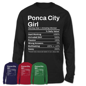 Ponca City Girl Oklahoma Nutrition Facts Proud Vintage Sport Born Living City Home Roots USA Gift Women T-Shirt