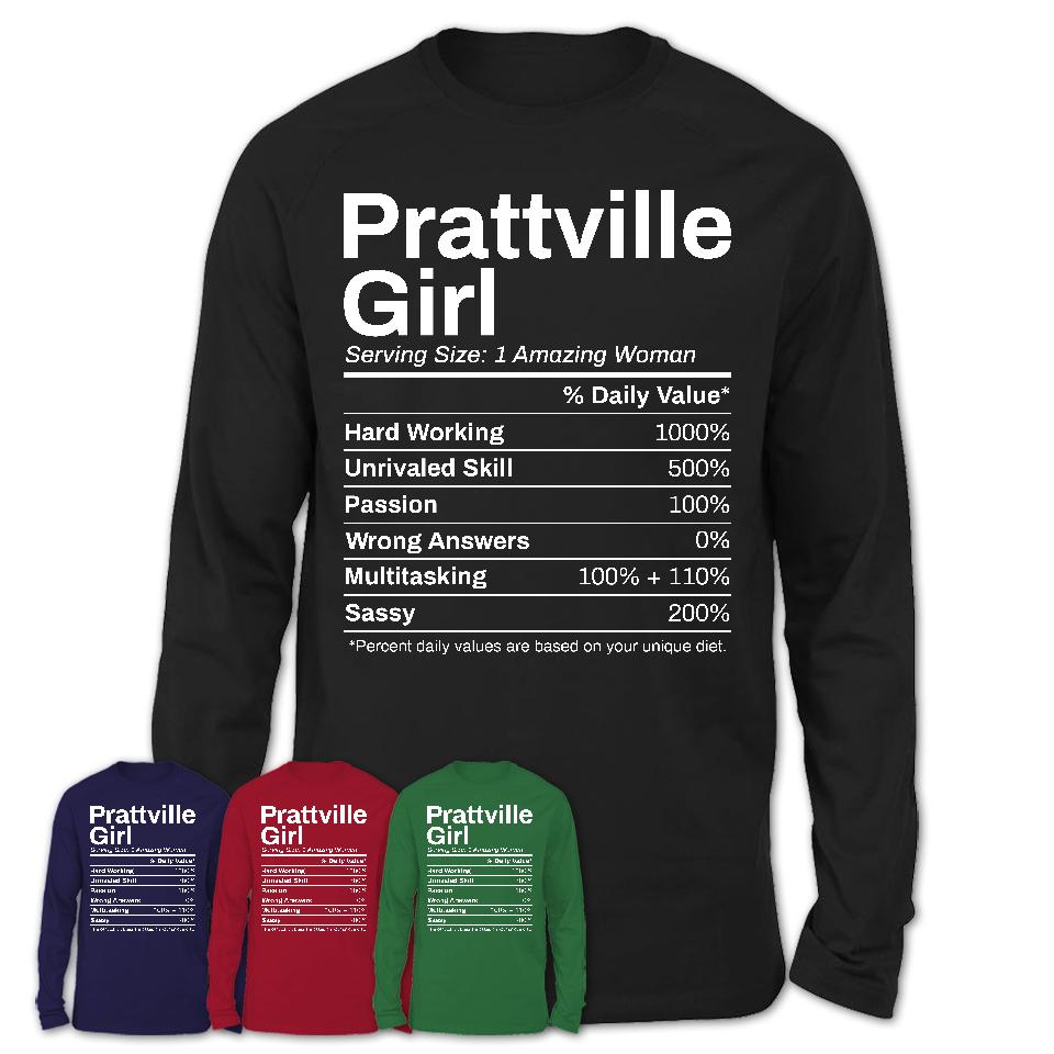 Prattville Girl Alabama Nutrition Facts Proud Vintage Sport Born Living City Home Roots USA Gift Women T-Shirt