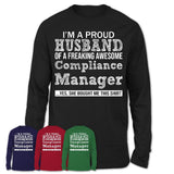 Proud Husband of A Freaking Awesome Compliance Manager Wife Shirt, Husband Valentine Gift, Anniversary Couple Shirt