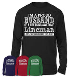 Proud Husband of A Freaking Awesome Lineman Wife Shirt, Husband Valentine Gift, Anniversary Couple Shirt