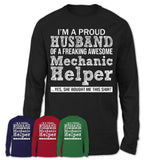 Proud Husband of A Freaking Awesome Mechanic Helper Wife Shirt, Husband Valentine Gift, Anniversary Couple Shirt