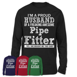 Proud Husband of A Freaking Awesome Pipe Fitter Wife Shirt, Husband Valentine Gift, Anniversary Couple Shirt