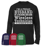 Proud Husband of A Freaking Awesome Wireless Technician Wife Shirt, Husband Valentine Gift, Anniversary Couple Shirt