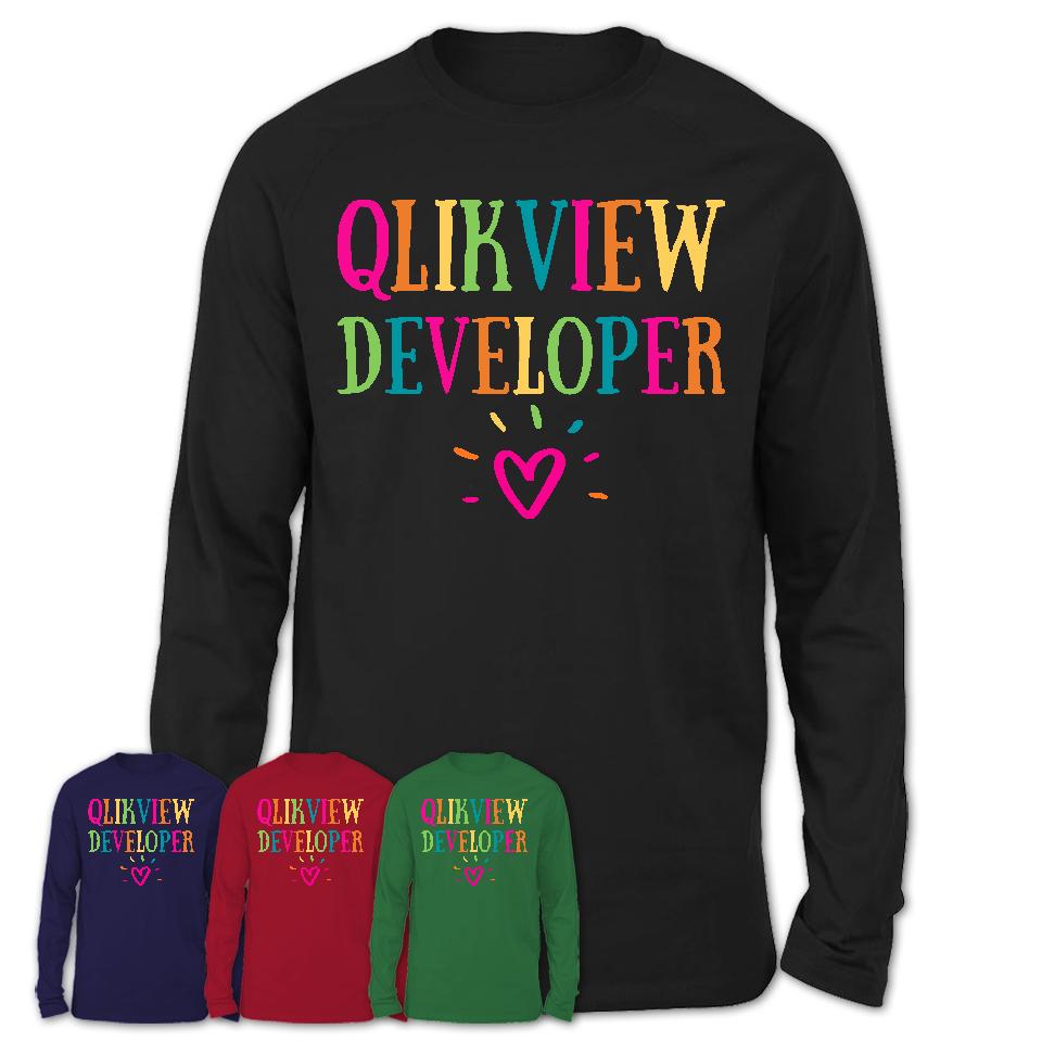 Qlikview Developer Rainbow Lettering Heart Shirt, Employee Appreciation Gifts