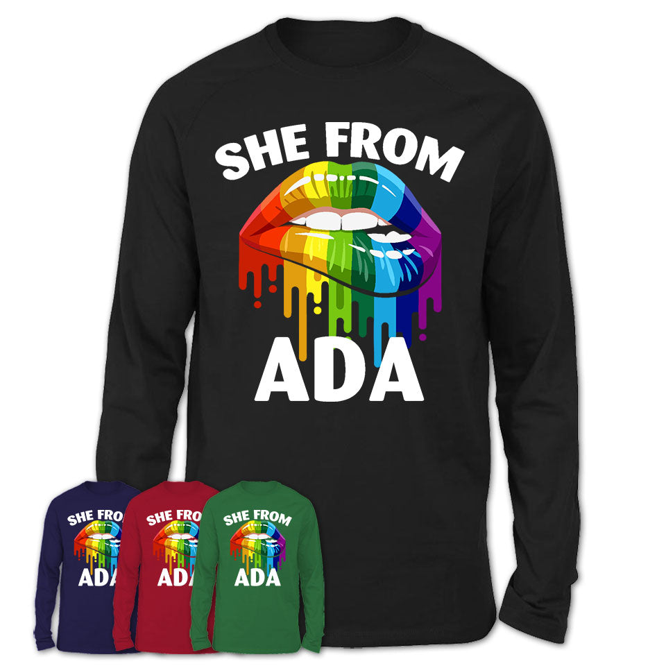 She From Ada Oklahoma T-Shirt LGBT Pride Sexy Lips Gift Shirt