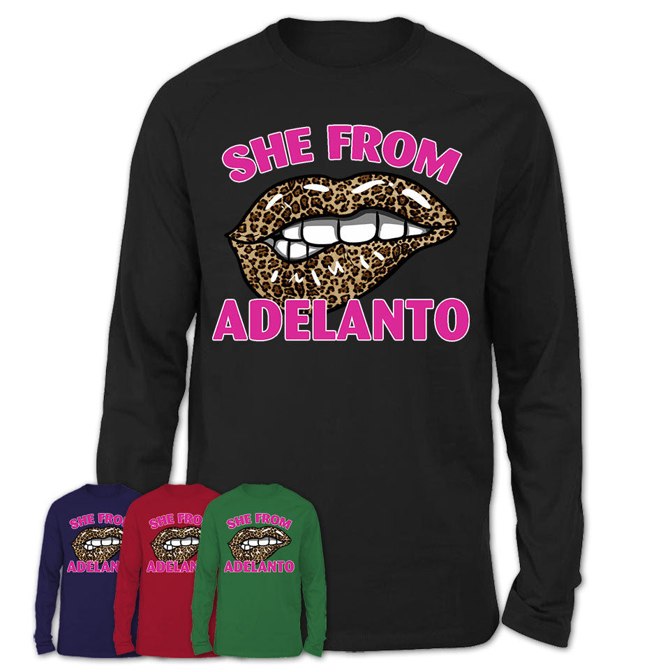 She From Adelanto California Gift Cheetah Leopard Sexy Lips Shirt