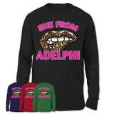 She From Adelphi Maryland Gift Cheetah Leopard Sexy Lips Shirt