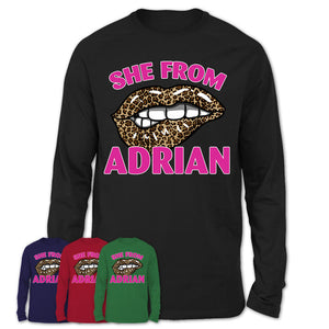 She From Adrian Michigan Gift Cheetah Leopard Sexy Lips Shirt