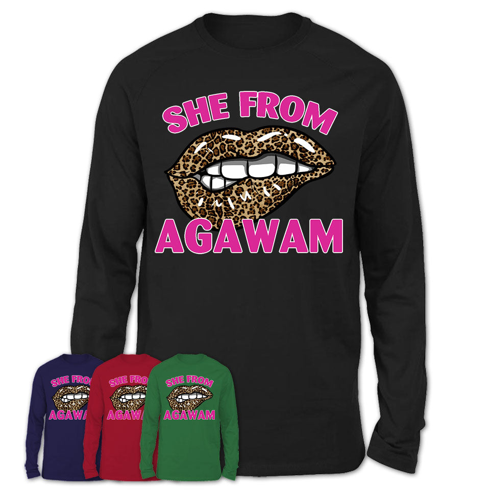 She From Agawam Massachusetts Gift Cheetah Leopard Sexy Lips Shirt