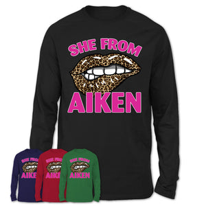 She From Aiken South Carolina Gift Cheetah Leopard Sexy Lips Shirt