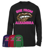 She From Alhambra California Gift Cheetah Leopard Sexy Lips Shirt