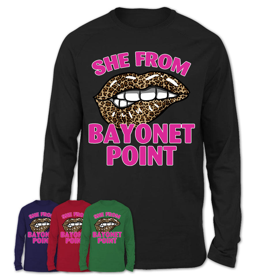 She From Bayonet Point Florida Gift Cheetah Leopard Sexy Lips Shirt