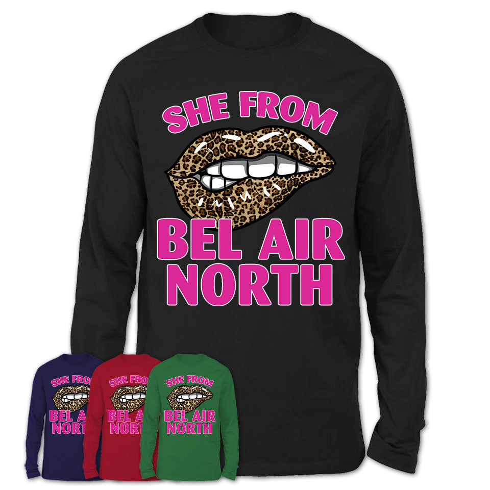 She From Bel Air North Maryland Gift Cheetah Leopard Sexy Lips Shirt