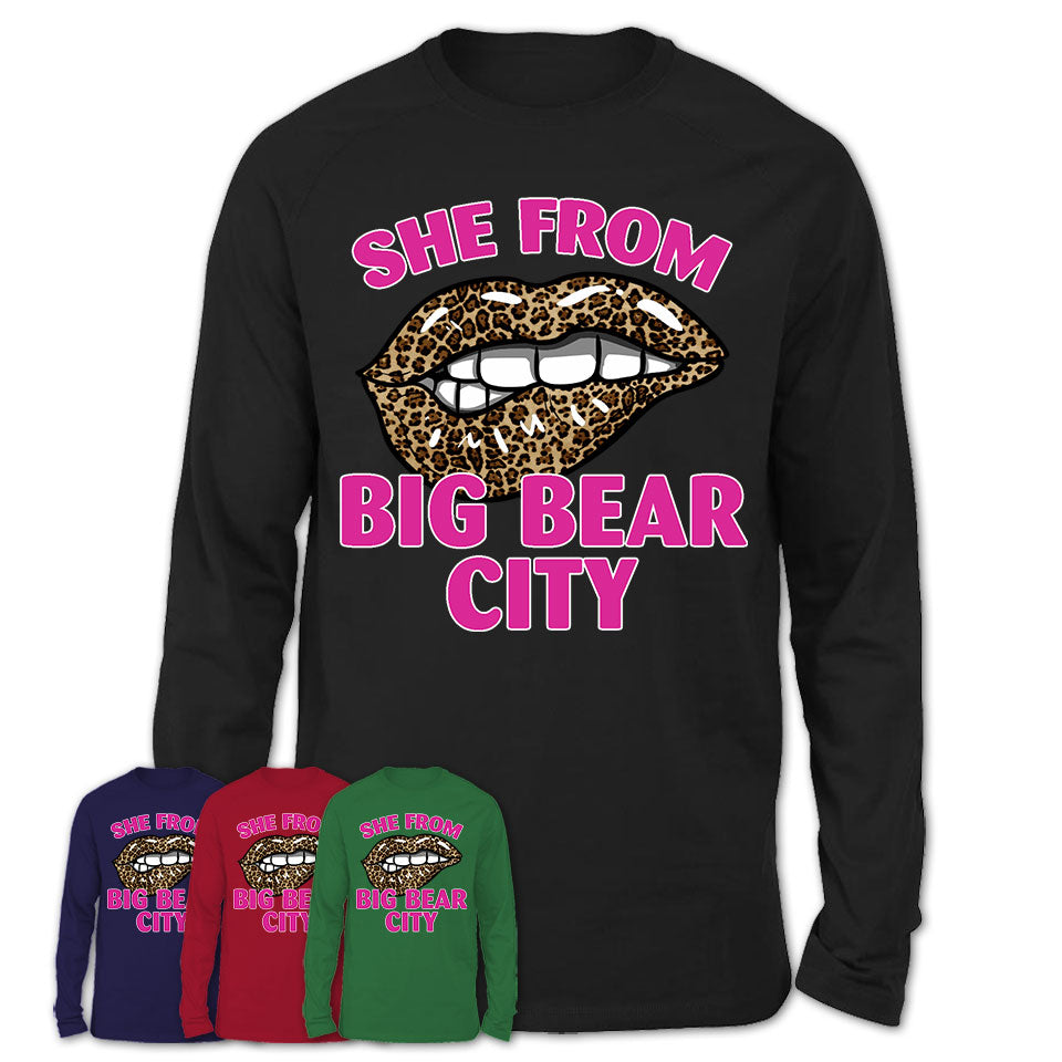 She From Big Bear City California Gift Cheetah Leopard Sexy Lips Shirt