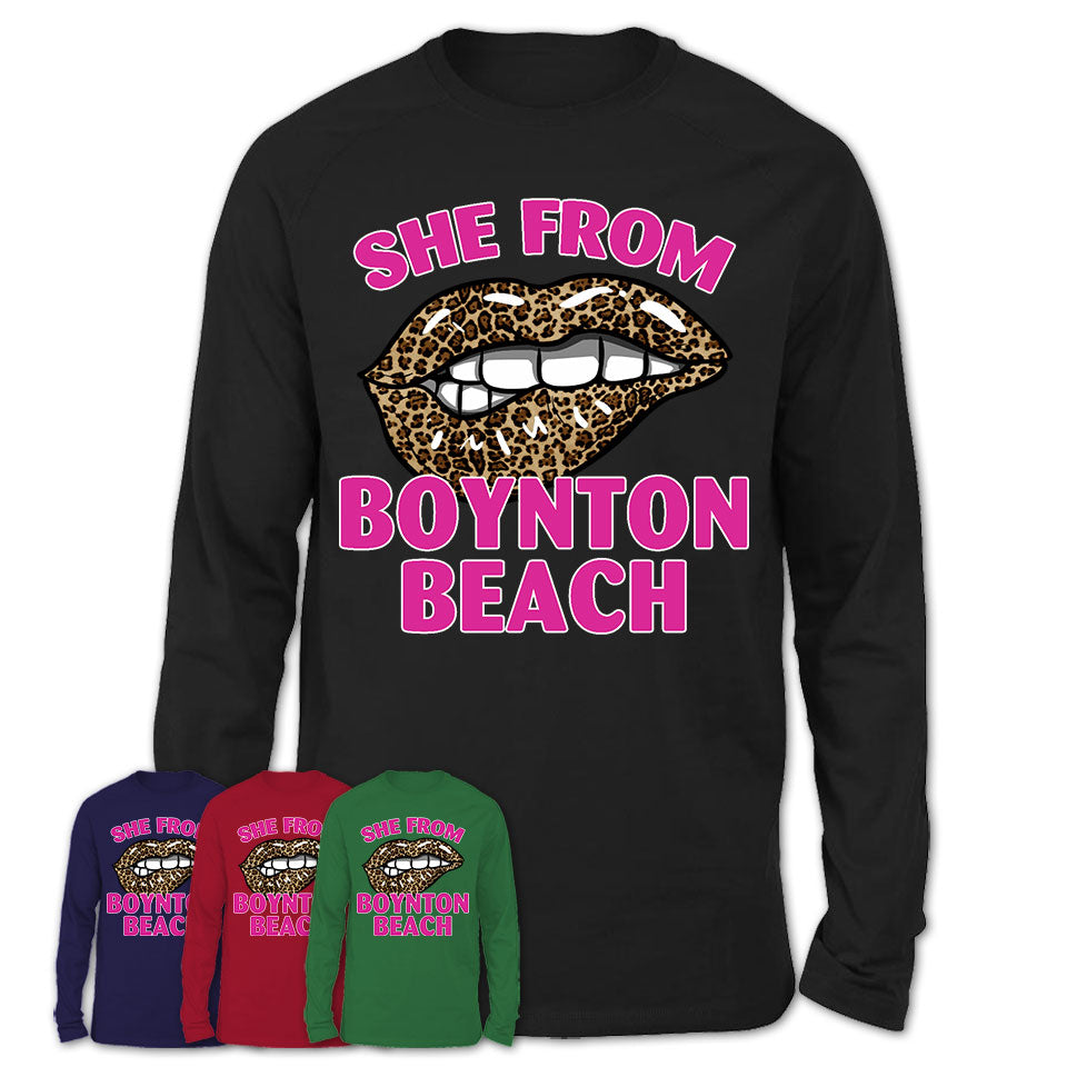 She From Boynton Beach Florida Gift Cheetah Leopard Sexy Lips Shirt