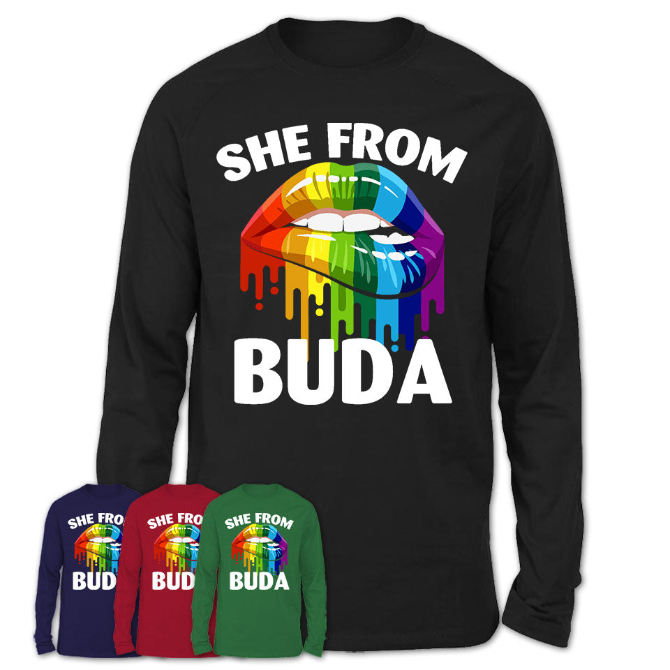 She From Buda Texas T-Shirt LGBT Pride Sexy Lips Gift Shirt