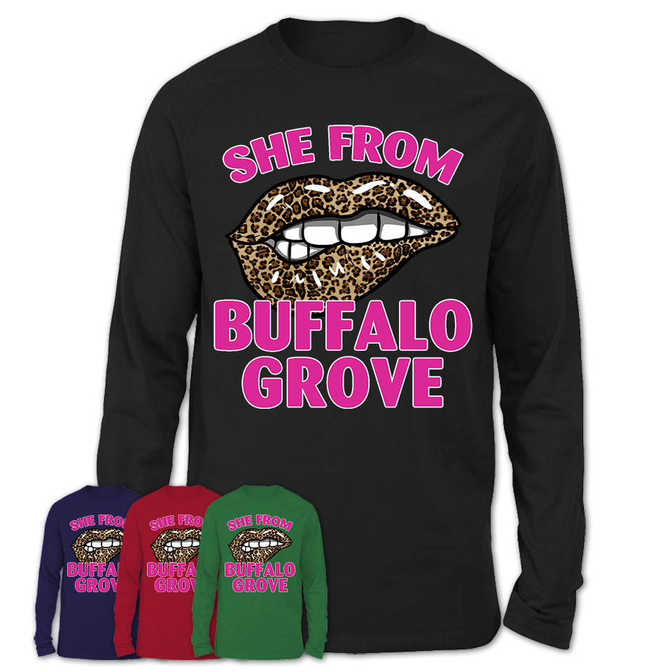 She From Buffalo Grove Illinois Gift Cheetah Leopard Sexy Lips Shirt