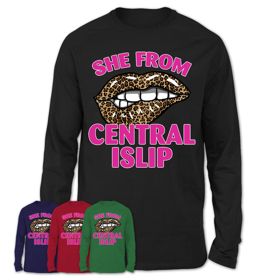 She From Central Islip New York Gift Cheetah Leopard Sexy Lips Shirt
