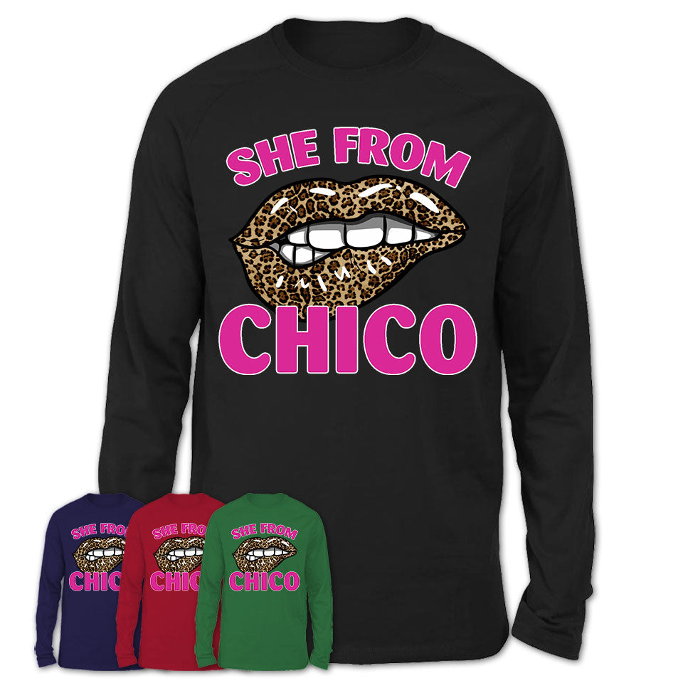 She From Chico California Gift Cheetah Leopard Sexy Lips Shirt