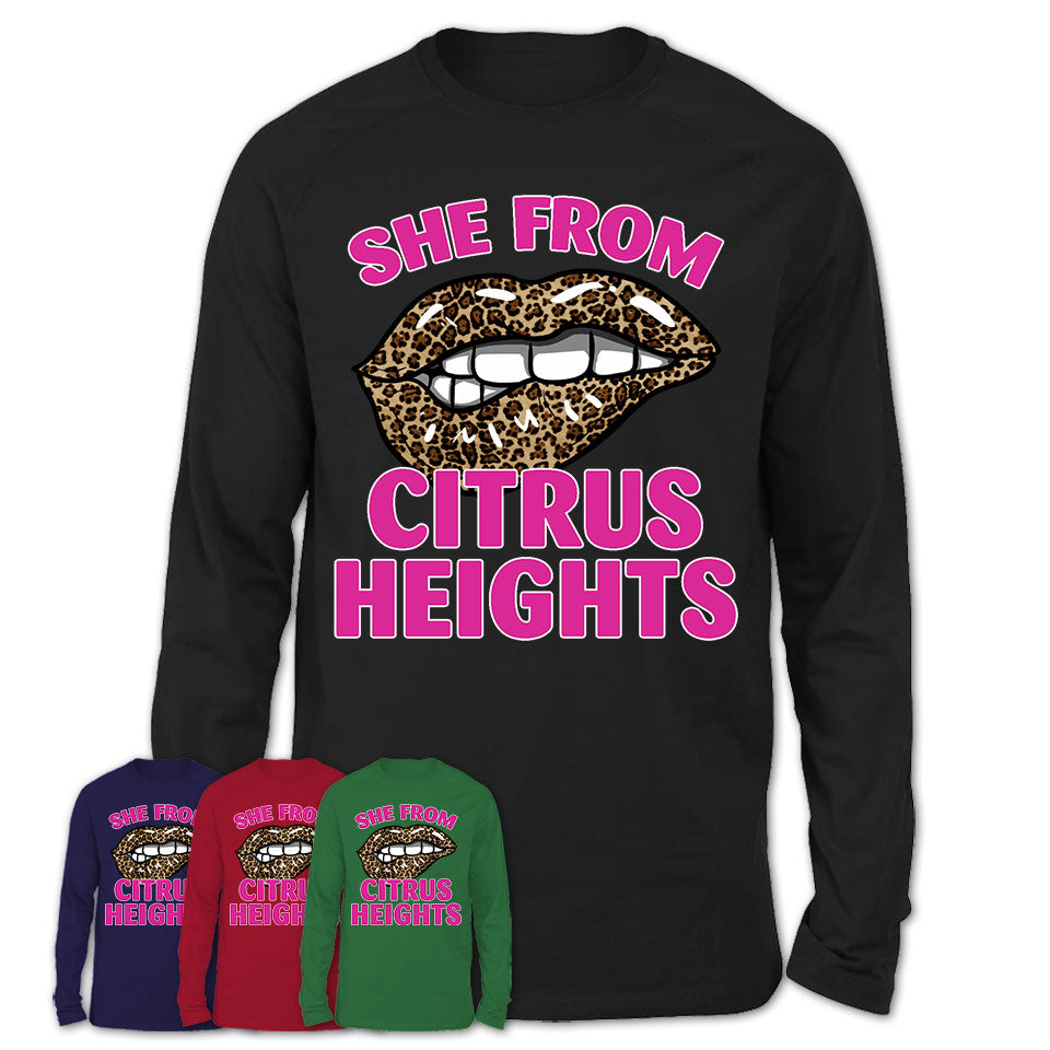 She From Citrus Heights California Gift Cheetah Leopard Sexy Lips Shirt