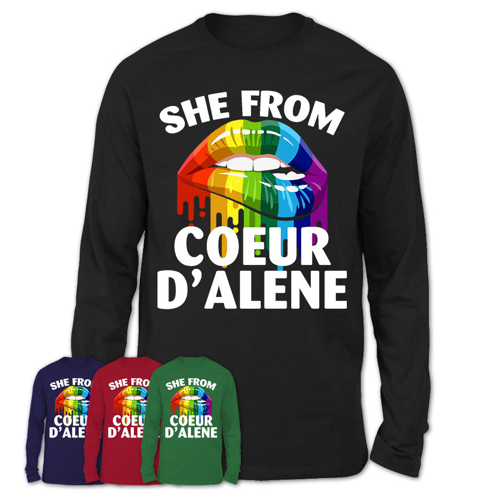 She From Coeur d'Alene Idaho T-Shirt LGBT Pride Sexy Lips Gift Shirt