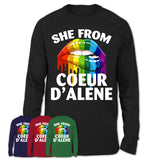 She From Coeur d'Alene Idaho T-Shirt LGBT Pride Sexy Lips Gift Shirt