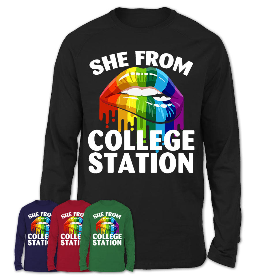 She From College Station Texas T-Shirt LGBT Pride Sexy Lips Gift Shirt