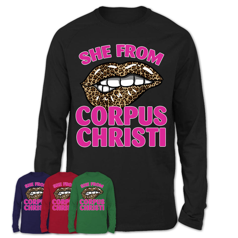 She From Corpus Christi Texas Gift Cheetah Leopard Sexy Lips Shirt