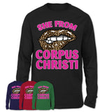 She From Corpus Christi Texas Gift Cheetah Leopard Sexy Lips Shirt