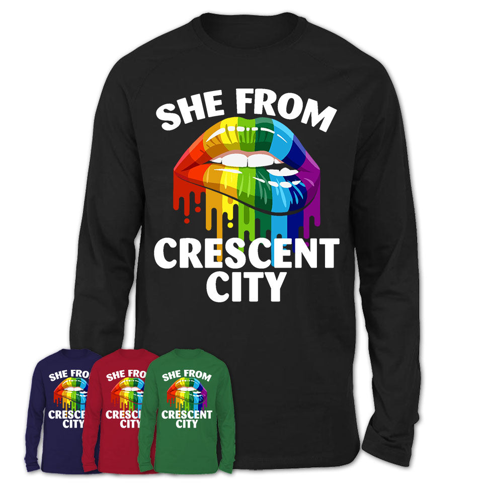 She From Crescent City California T-Shirt LGBT Pride Sexy Lips Gift Shirt