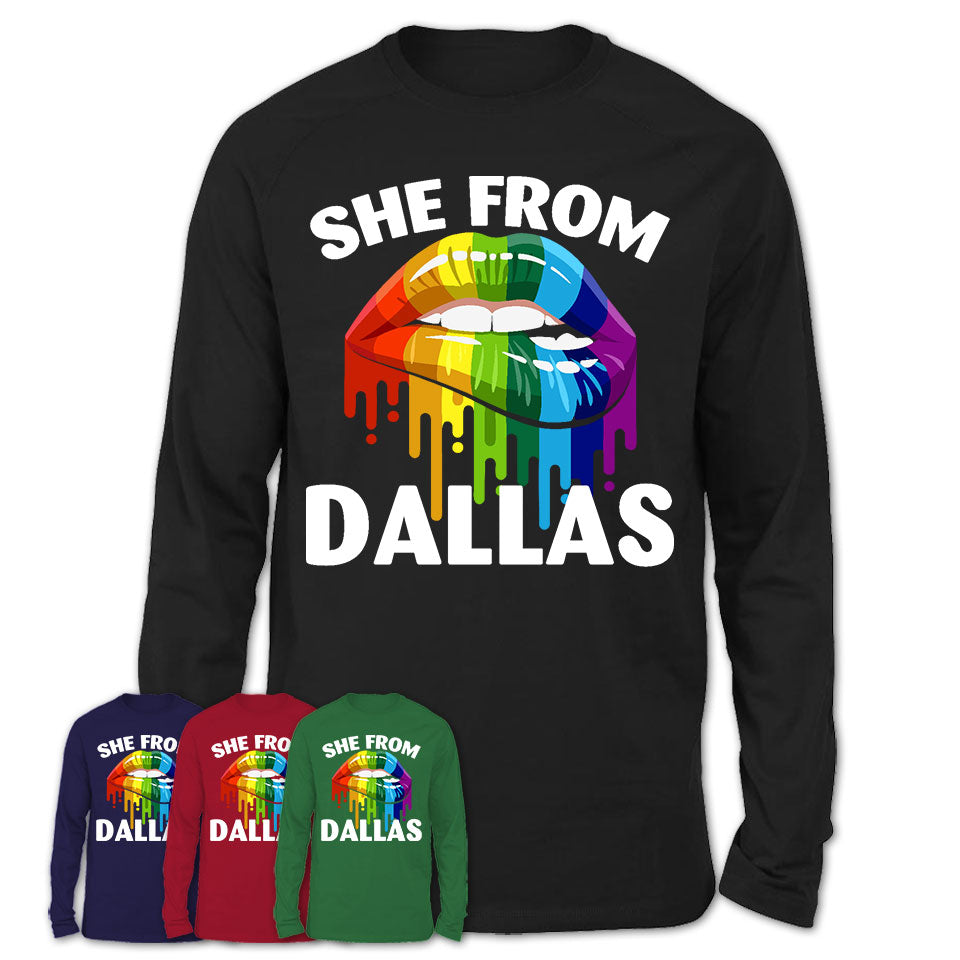 She From Dallas Texas T-Shirt LGBT Pride Sexy Lips Gift Shirt