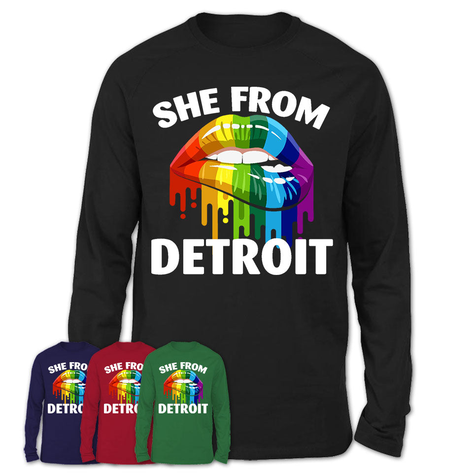 She From Detroit Michigan T-Shirt LGBT Pride Sexy Lips Gift Shirt