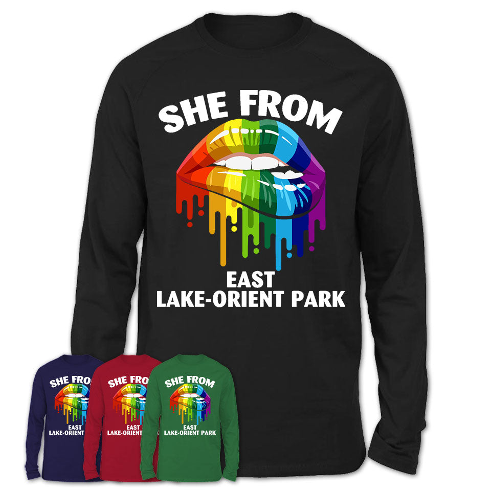 She From East Lake-Orient Park Florida T-Shirt LGBT Pride Sexy Lips Gift Shirt