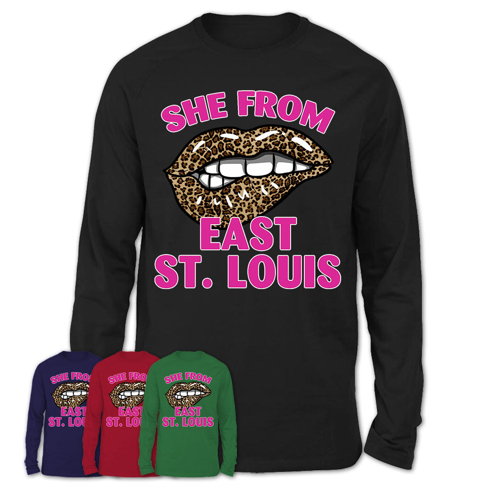 She From East St. Louis Illinois Gift Cheetah Leopard Sexy Lips Shirt