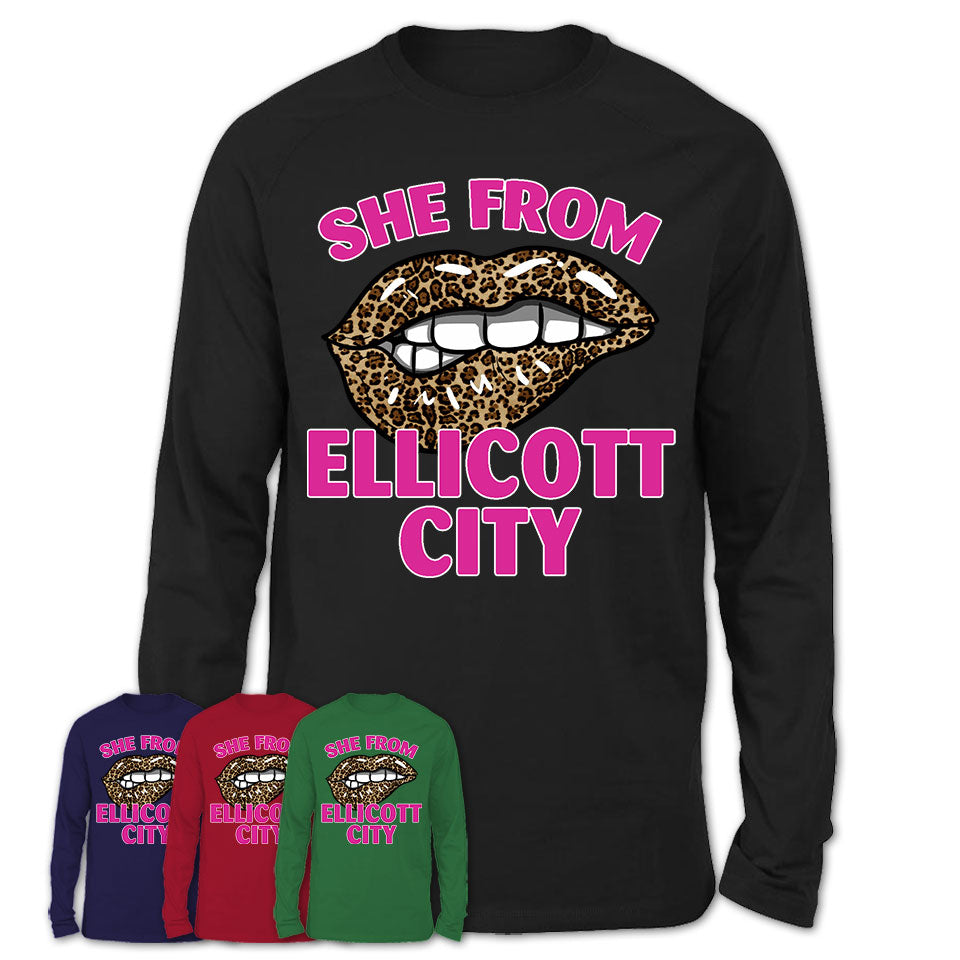She From Ellicott City Maryland Gift Cheetah Leopard Sexy Lips Shirt