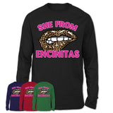 She From Encinitas California Gift Cheetah Leopard Sexy Lips Shirt