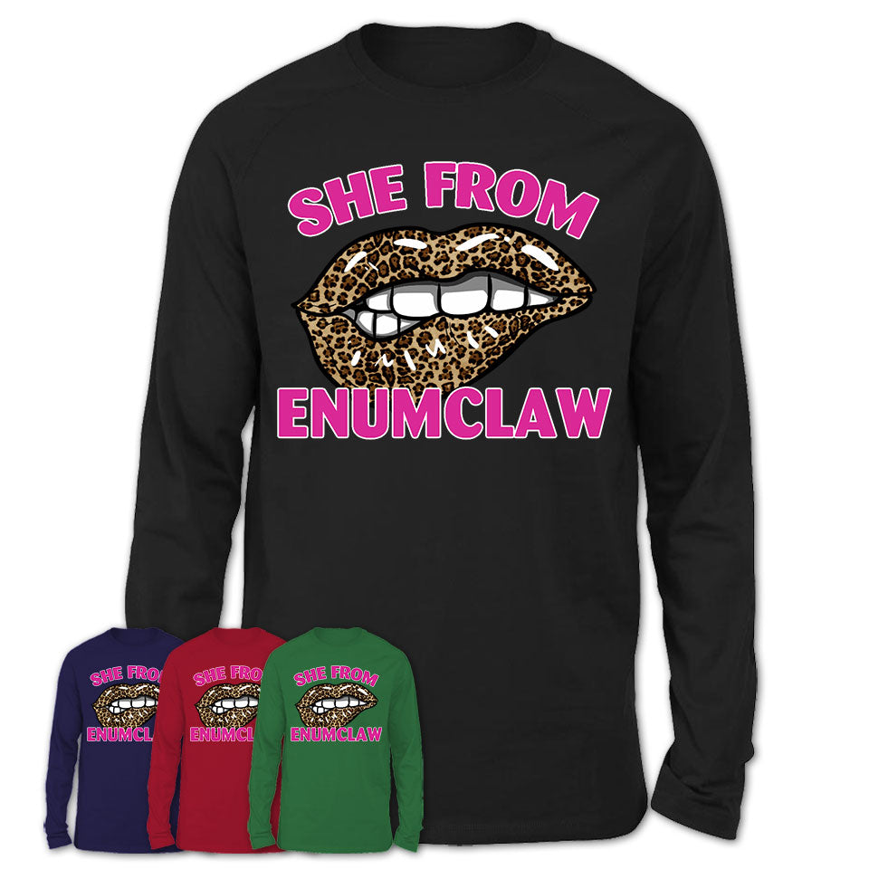 She From Enumclaw Washington Gift Cheetah Leopard Sexy Lips Shirt