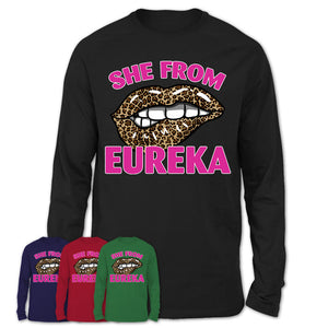 She From Eureka California Gift Cheetah Leopard Sexy Lips Shirt