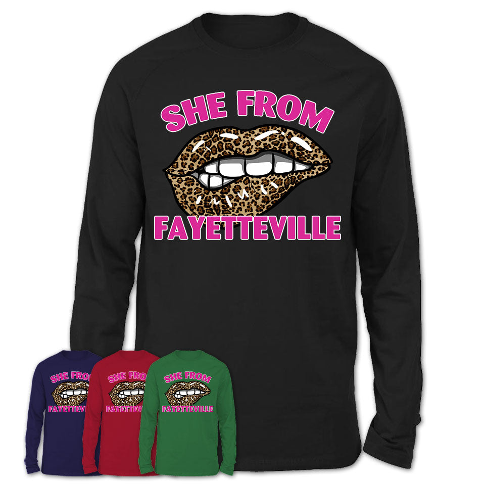 She From Fayetteville Arkansas Gift Cheetah Leopard Sexy Lips Shirt