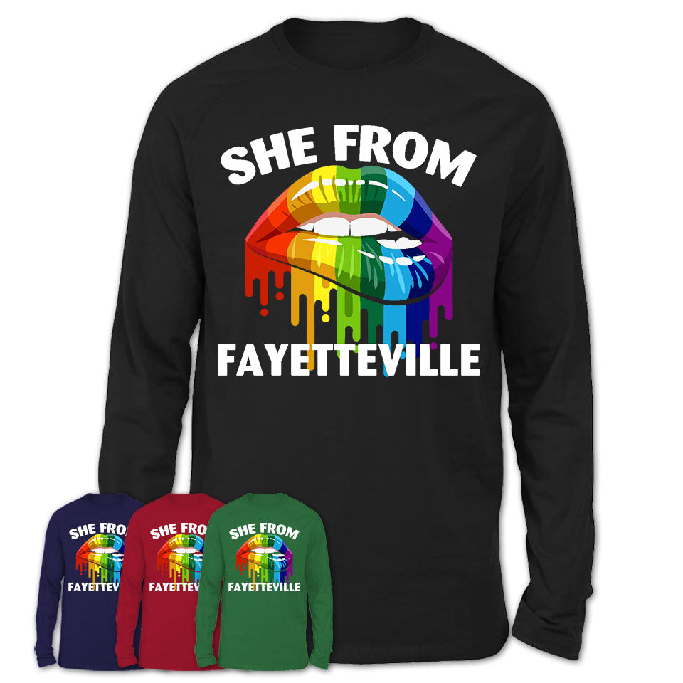 She From Fayetteville Arkansas T-Shirt LGBT Pride Sexy Lips Gift Shirt