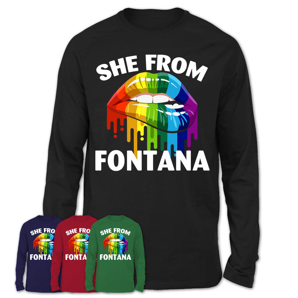 She From Fontana California T-Shirt LGBT Pride Sexy Lips Gift Shirt