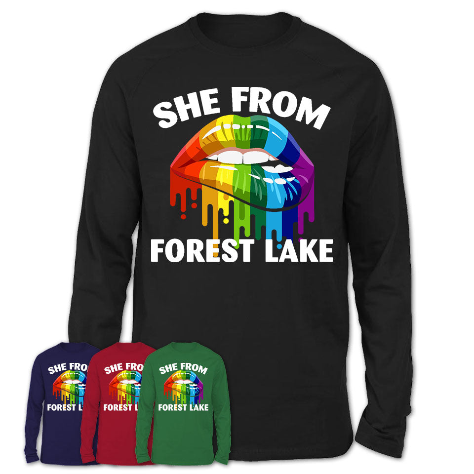 She From Forest Lake Minnesota T-Shirt LGBT Pride Sexy Lips Gift Shirt